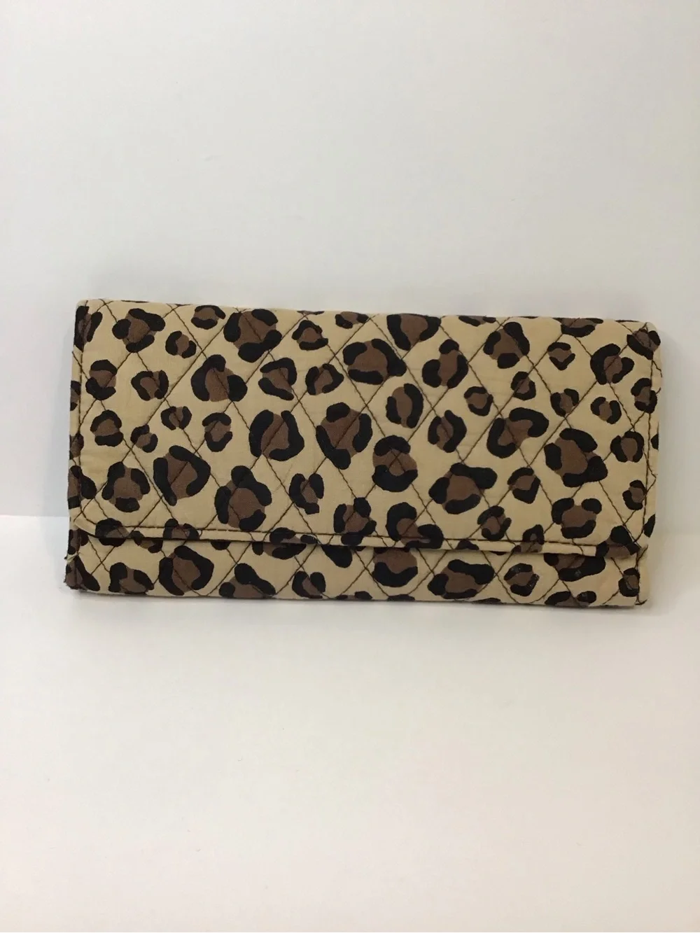 Vera Bradley Tan Brown Black Leopard Print Cotton Quilted Trifold Wallet